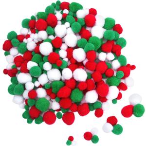 Livder Christmas Pom Poms Pompoms for Art Crafts Gift Decorations, Red Green White, 400 Pieces (Variety Pack)