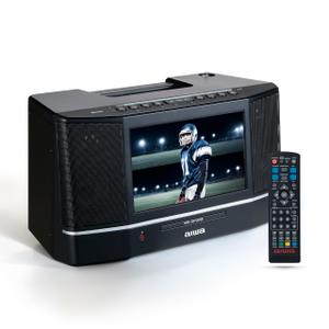 aiwa Cinema Mirror Cast Video Audio System, 10 TFT Screen, 15W Stereo, CD/DVD Player, Screen Mirroring, HDMI/USB/AV/AUX Inputs, FM Radio, Roku/Fire Stick/Google/Apple TV Compatible (Black)