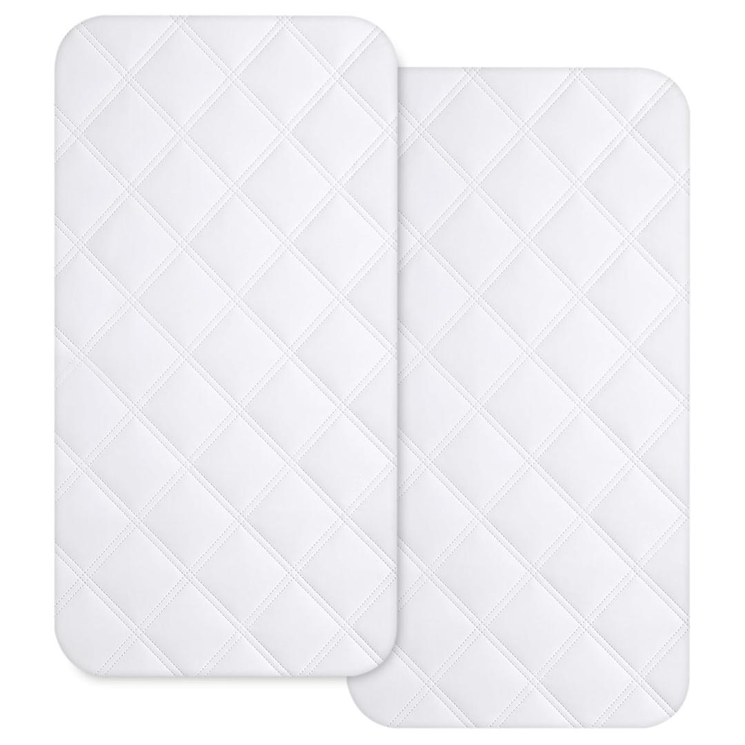 Yoofoss Waterproof Bassinet Mattress Pad Cover 2 Pack Fit for Rectangle Bassinet Mattress, Baby Bassinet Mattress Protector for Boys and Girls 34X19in (White)