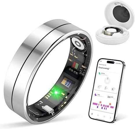 KppeX-X1 Smart Health Ring Kit-Nighttime Sleep Monitoring-Heart Rate-5ATM Waterproof Exercise Recording Fitness Tracker-No Subscription Fee Mixed#Steel Color (11#)