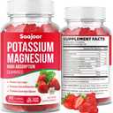 Potassium Magnesium Gummies,High Absorption Magnesium Glycinate,D3 & B6,Potassium Citrate - for Muscle Support, Leg Cramps & Electrolyte Balance - Vegan, Non-GMO, Strawberry Flavor, 60 Count EXP: 05/28/2028