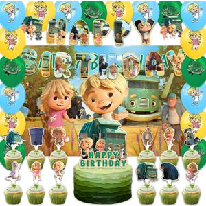 42Pcks Garbage Truck Party Supplies Pack IncludesBannerCake TopperBlackdrop,Balloons for Garbage Truck party Decoration