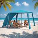 Beach Cabana-6.6x6.6Beach Canopy with Side Wall,Portable Umbrella Tent with Sand Pockets for Family & Friends,Easy Up Beach Sun Shelter for Outdoor Patios,Backyards,and Camping,Blue, 6.6' x 6.6' x 9.055'