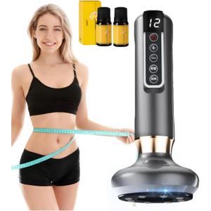Lymphatic Drainage Massager, Cellulite Massage Tool Helps Reduce Stretch Marks & Cellulite with 12 Suction Modes, Cupping Machine, Rechargeable & Cordless (Grey)