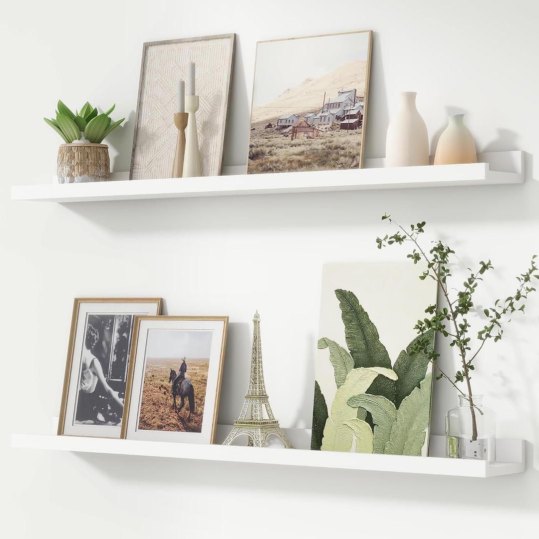 FLYJOE Picture Ledge Shelf, Floating Shelves Set of 2, 40 Inches Nursery Book Shelves for Toys Storage, Kids Bookshelf Wall Mounted for Living Room Bedroom Decor Books Photo Frames, White