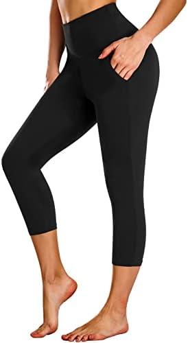 NEW YOUNG Capri Leggings with Pockets for Women High Waisted Workout Leggings Tummy Control Yoga Pants L/XL