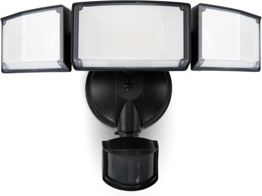 LUTEC 72W 7500LM LED Security Lights Motion Sensor Light Outdoor, 5000K Daylight, IP65 Waterproof, Dusk to Dawn, 3-Head Motion Detected Flood Light for Garage, Yard, Porch(Black), 1 Pack