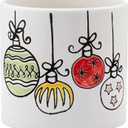 Napco Festive Christmas Ornament Ceramic - Hand-Drawn Style Holiday Plant Pot 5 Inch Tall White & Multicolor Seasonal Decor for Indoor Plants