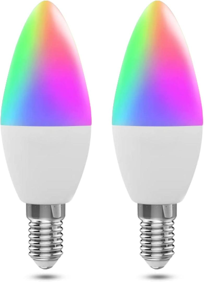 Lightinginside E12 Smart Light Bulbs 60W Equiv., Work with Alexa/Google Home/SmartLife, 500LM 6W RGBCW Candle Candelabra LED Light Bulbs, No Hub Required, 2.4G WiFi Bluetooth Bulb, ETL Listed, 2PCS