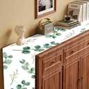 5-Piece Eucalyptus & White Berry Table Runner & Placemat Set – Includes 1 Runner & 4 Placemats – Elegant Green Leaves & White Flowers Design for Dining Table Decor