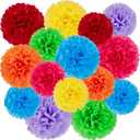 EASY JOY 15 Pcs Multicolor Tissue Paper Flowers Rainbow Hanging Paper Pom Pom Decorations Tissue Pom Poms for Birthday Fiesta Mexican Party Classroom Home Wall Ceiling Wedding Baby Shower DIY Arts
