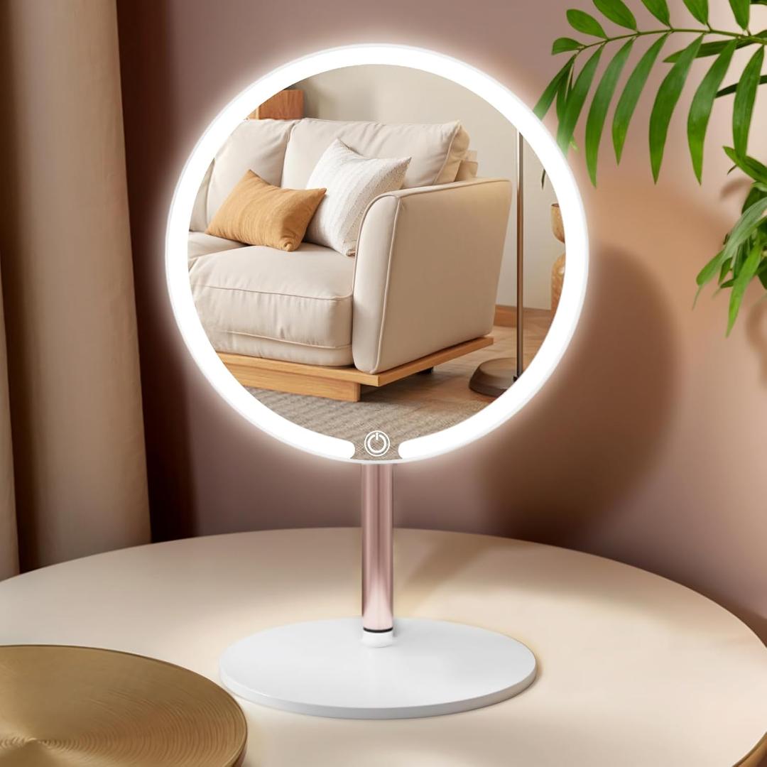 Makeup Mirror with Lights, 4K Ultra-Clear Reflection, Long-Press Adjustable Brightness, 3 Glow Settings, Flexible Multi-Angle Design  Perfect for Makeup and Valentines Day Gifts for Her (White)