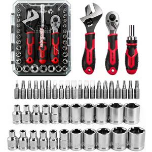 ironcube 53-Piece Socket Ratchet Wrench Set, with 20-In-1 Ratcheting Screwdriver & 2-in-1 Adjustable Wrench for Garage, Auto Repair, Household Backyard & College Dorm