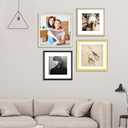 3 x 5x5 Picture Frame Set of 3, Gold Aluminum Metal Square Photo Frame with HD Glass, Fits 4x4 with Mat or 5 x 5 without Mat, Display For Tabletop or Wall Collage