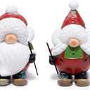 Hodao Christmas Elf Skiing Figurine Decoration  Winter Holiday Elf on Skis, Adorable Holiday Tabletop Ornament, Ski Lodge Decor, Mantel, Shelf & Table Centerpiece Christmas Decorations (Red-2)