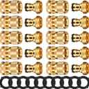 Therwen 10 Sets Garden Hose Quick Connector Solid 3/4 Inch Water Hose Connectors No Leak Heavy Duty Garden Fitting Female Adapter and Male Adapter (Brass Color)