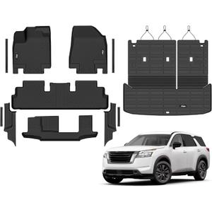 Floor Mats &Trunk Mat for 2022 2023 2024 2025 2026 Nissan Pathfinder 7&8 Seats with Backrest Mat All Weather TPE Rubber Cargo Liner for 2022-2026 Nissan Pathfinder Accessories