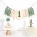Green 1st Birthday Decoration Set - Wild One Tassel High Chair Banner,Green Forest Theme Cake Topper,Jungle Safari First Birthday Hat,Nature Party Decoration Photo Props