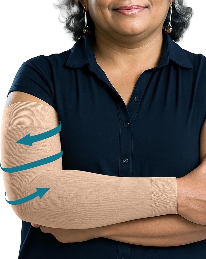 KEMFORD Compression Lymphedema Arm Sleeves for Women  15-20 mmHg, Silicone Grip, 1 Pair, Beige, 2XL  Medical Full Arm Support for Swelling, Circulation & Edema