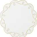 15 Inch Ribbon Twirl Embroidery Round Placemats Set of 4, Scalloped Round Table Mats for Party Kitchen Dining Decoration, Gold