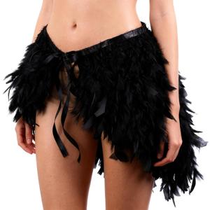 Womens Faux Feather Mini Skirt Sexy Mid Waist Mini A-line Feather Tutu Skirt for Halloween Carnival Party Black