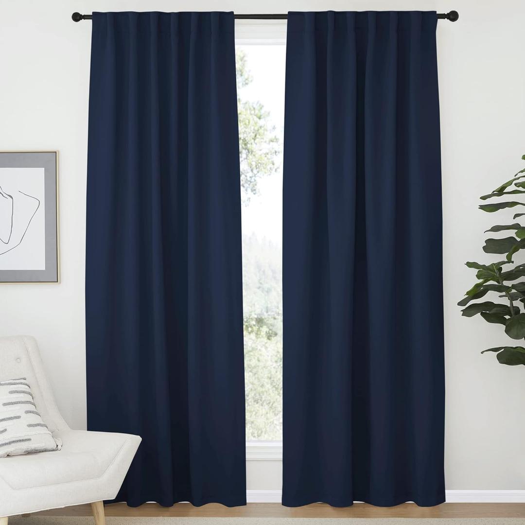 NICETOWN Blackout Living Room Curtains 80 inches Long, Black Out Curtain Panels for Bedroom - (Navy Color) W52 x L80, 1 Pair, Thermal Insulated Blackout Draperies Window Treatment