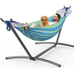Double Hammock, Heavy Duty Portable, 500 lb Weight Capacity, Perfect for Both Indoors and Outdoors, 2 Person Hammock with Carrying Bag, Wide Blue