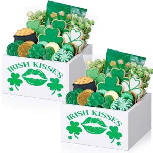 2 Pcs St Patrick's Day Candy Dish Wooden Shamrock Candy Green Bowl Dish Irish Kisses Snack Serving Bowl Decoration Storage Tableware for Home Classroom Holiday Party Centerpieces Decor