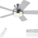 42 Inch Brushed Nickel Ceiling Fans with Lights and Remote, LED Low Profile Flush Mount Ceiling Fan for Bedroom, Living Room, Patio, Quiet DC Motor, 5 Blades