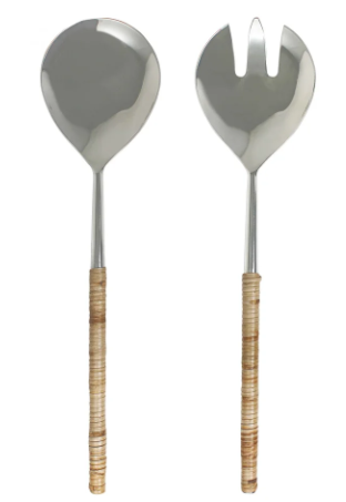 NATURAL RATTAN HANDLED SALAD SERVERS