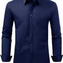 Alimens & Gentle Men's Dress Shirt Regular Fit Stretch Stain Shield Long Sleeve Solid Business Wedding Button Down Shirts, L