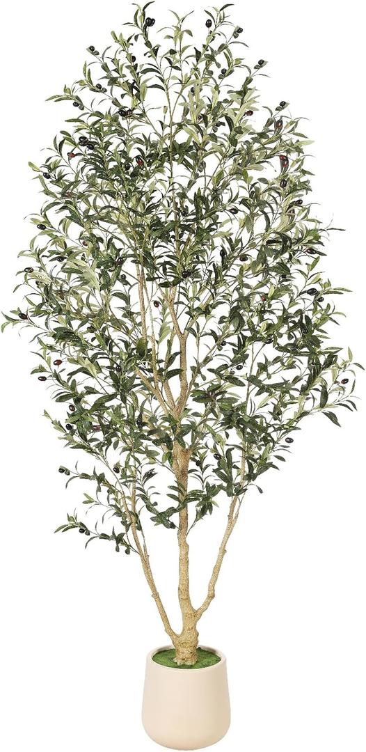 Faux Olive Tree 7ft  Realistic Olive Trees Artificial Indoor 7 Feet with Planter - Tall Fake Potted Olive Tree with Natural Wood Trunk & Green Leaves, Elegant Faux Tree for Home Office Decor