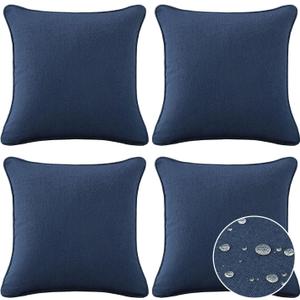 Sunbrella Decorative Outdoor Water Repellent Throw Pillows with Inserts, Set of 4, 18" x18" Pillows for Patio, Backyard, Bed, Couch, and Patio Furniture, Specrtum Indigo