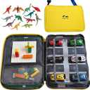 Portable kids toys storage bag with alloy toy cars, simulated dinosaurs, building blocks, base plates and a city road map. Educational travel toy set, suitable as a birthday gift for children aged 3-6