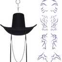 3 Pack K-pop Theme Men Costume Accessories Cosplay Temporary Tattoos Sticker Black Korean Gat Hat