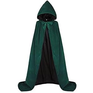 ALIZIWAY Hooded Cape Reversible Velvet Cloak Lined with Satin Renaissance Medieval Halloween Christmas Cosplay Costume (XXL, Hem - Green Velvet and Green Satin)