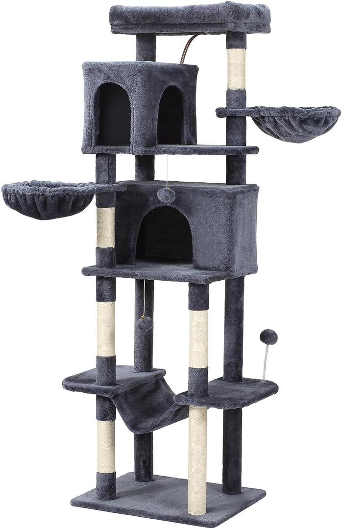 70-Inch Cat Tree,Large Cat Tree Tower with Hammock, Scratching Post, Condo and Multi-Level Cat Tower for Large Cats, Cat Activity Center Playhouse, Dark Gray LCT016 (Deep Grey)