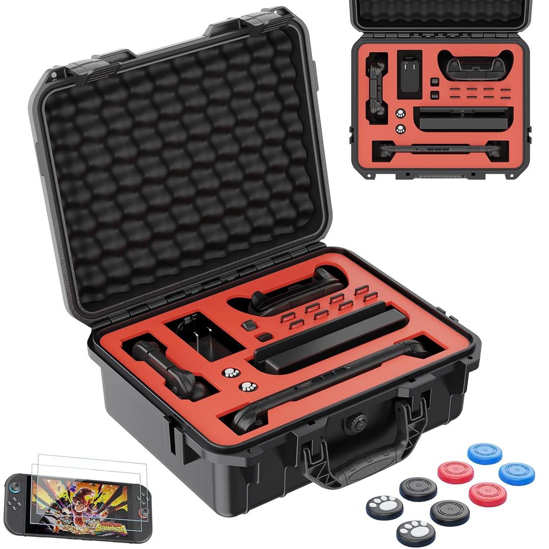 Hard Carrying Case Compatible with Switch/Switch 2/OLED IP67 Waterproof Shockproof Protective Hard Shell Travel Case with EVA Foam Lining Large Storage for Dock Controllers and other accessories