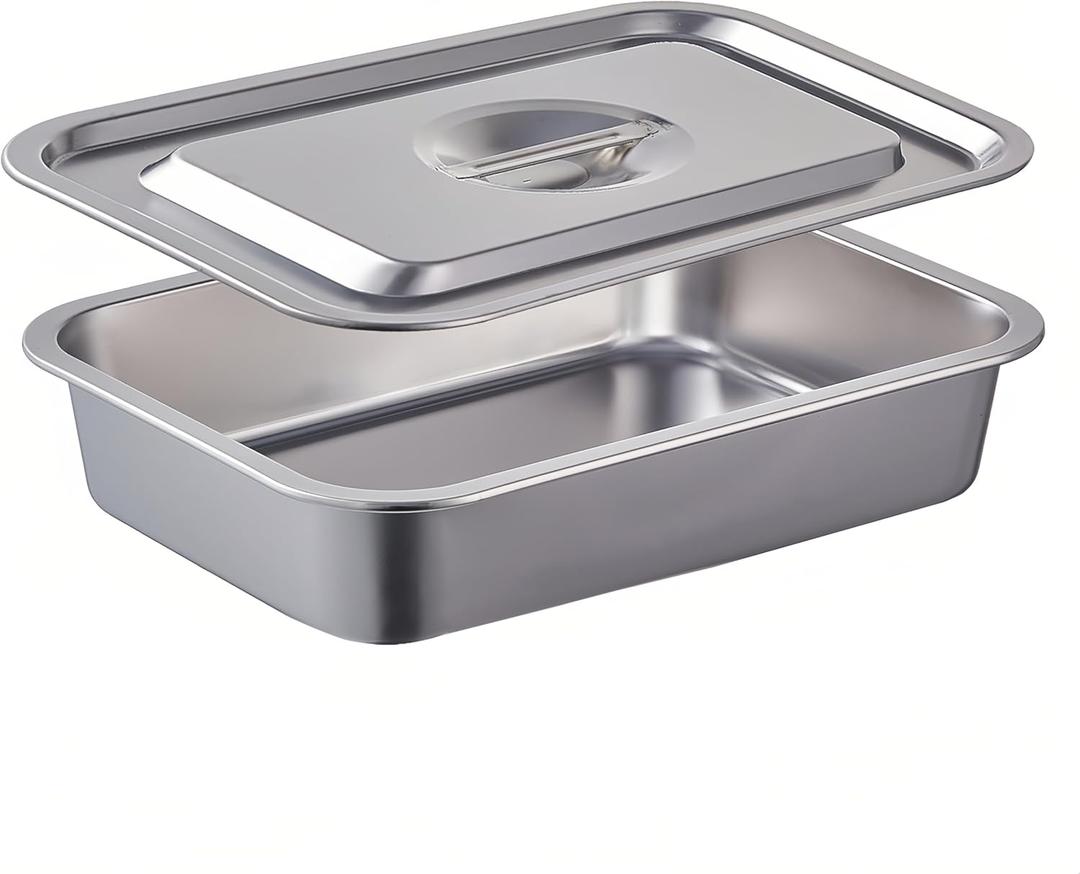 4 Inch Extra Deep Lasagna Pan with Lid, 11.6x15.6 Inch 9.2QT Large Stainless Steel Nonstick Lasagna Baking Roasting Dish Pan for Oven(L, 1 Pack)