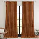 RYB HOME Fall Curtains Burnt Orange Velvet Curtains, Light Blocking, Thermal Insulated, Terracotta Luxury Window Treatment Privacy Backdrops for Bedroom Living Room, 52 inch x 84 inches, 2 Panels