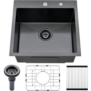 20-inch Drop in Kitchen Sink Black - VOKIM 20"x 19" Top Mount Handmade Small Kitchen Bar Sink 16 Gauge Stainless Steel Single Bowl sink Brushed Nickel, With Dish Grid 20-inch Drop in Kitchen Sink Black - VOKIM 20"x 19" Top Mount Handmade Small Kitchen Bar Sink 16 Gauge Stainless Steel Single Bowl sink Brushed Nickel, With Dish Grid