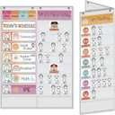 ABCKEY Class Schedule Pocket Chart, Double-Sided Foldable, for Teacher and Student Use, Schedule Cards, Attendance Cards, Mood Cards (Smiling (White))