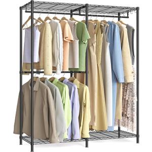 SONGMICS Clothes Rack, Freestanding Wardrobe Closet, Metal Clothing Racks, Heavy-Duty Garment Rack with Adjustable Shelves, Hanging Rods, Dividable, 15.8 x 47.2 x 70.9 Inches, Ink Black ULGR423B01