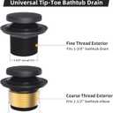 Matte Black Bath Tub Drain and Overflow Kit, Universal All Metal Tip-Toe Bathtub Drain Replacement Kit with Fine/Coarse Thread