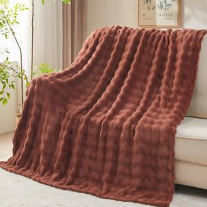 NEWCOSPLAY Twin Blanket for Couch Coffee Super Soft Flannel Fleece 3D Bubble Lightweight Bed Blanket All Season Use (Coffee, Twin(60"x80"))