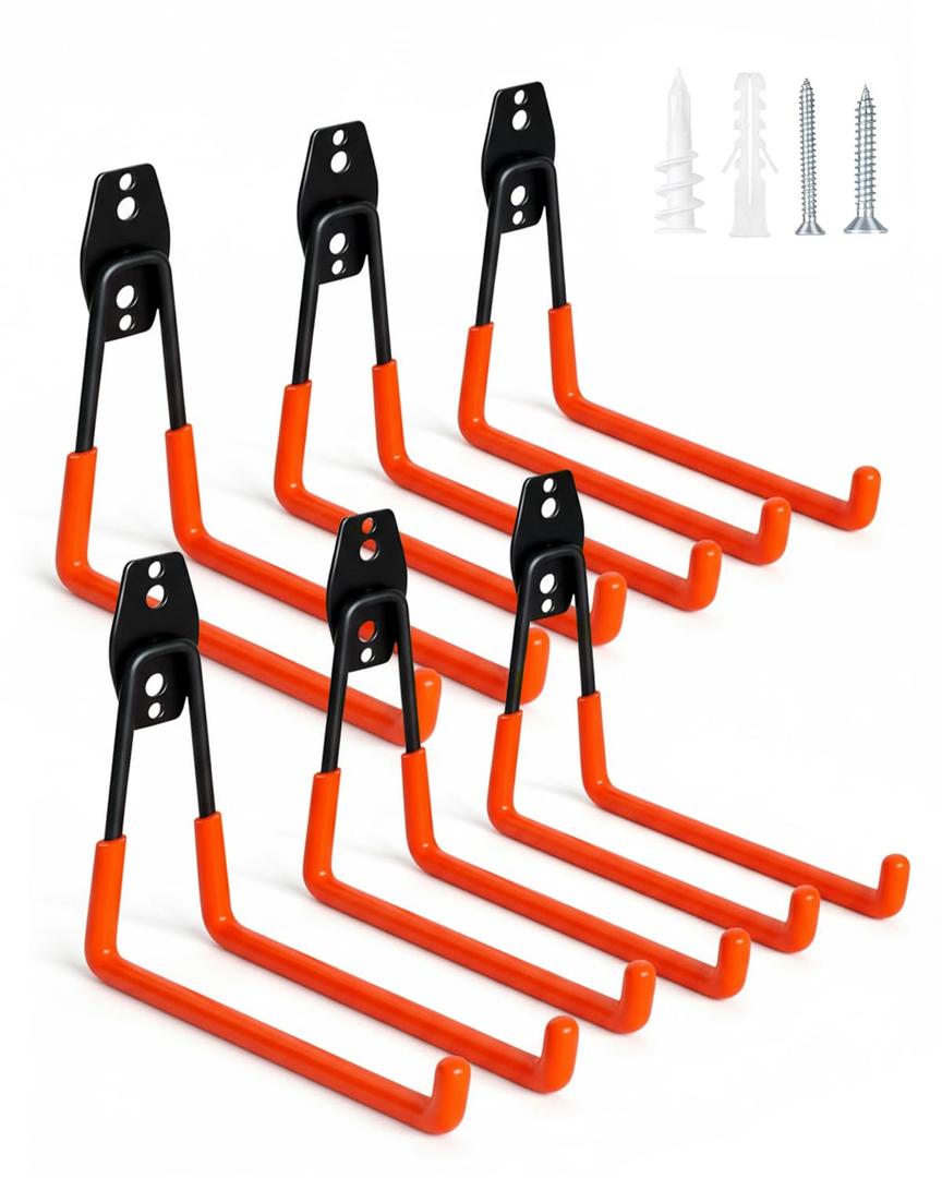 WMK 7.3'' Garage Hooks Heavy Duty Wall Hook, 6 Pack Garage Storage Hook, Wall Mount Utility Garage Hooks for Hanging Tools Bike Ladder (Orange)