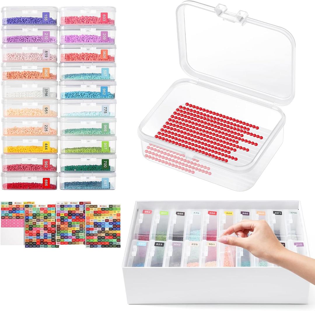Diamond Art Storage Containers Trays, 20pcs Diamond Painting Trays with Lids, 2-in-1 Beads, Gems & Drills Storage and Line-Up Accessories for Diamond Painting