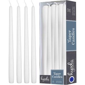 12 Pack Tall Taper Candles - 12 Inch White Dripless, Unscented Dinner Candle - Paraffin Wax with Cotton Wicks - 10 Hour Burn Time