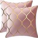DEZENE Gold Velvet Throw Pillow Covers: 2 Pack 18x18 Inch Square Decorative Pillow Cases for Bedroom Sofa Couch Living Room, Pink