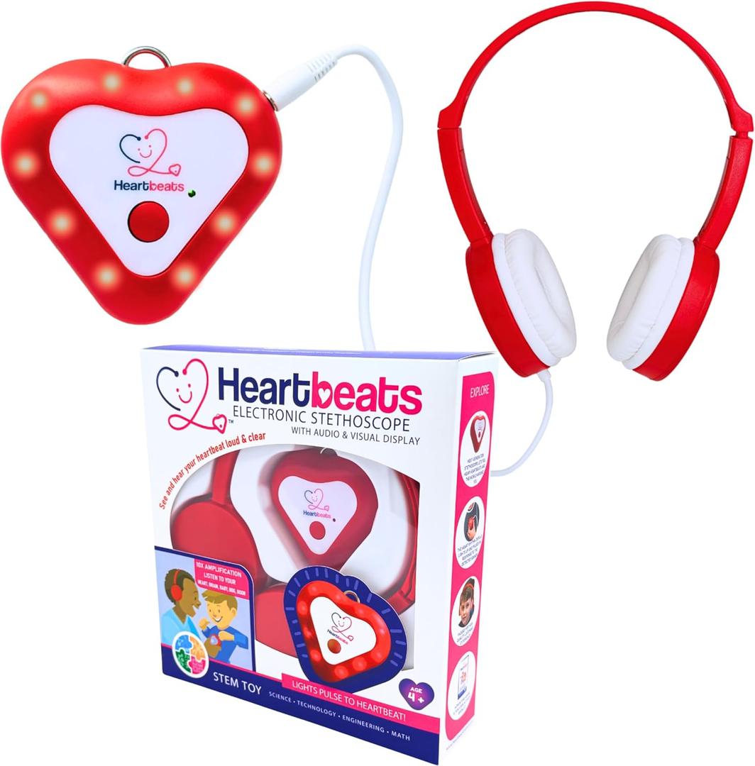Heartbeats Electronic Stethoscope Toy with LED Display & 10X Sound Amplification, Real Working Stethoscope - STEM Medical Learning Toy Boys & Girls Age 4+, Kids Nurse Doctor Kit - Educational Toy Gift, Small